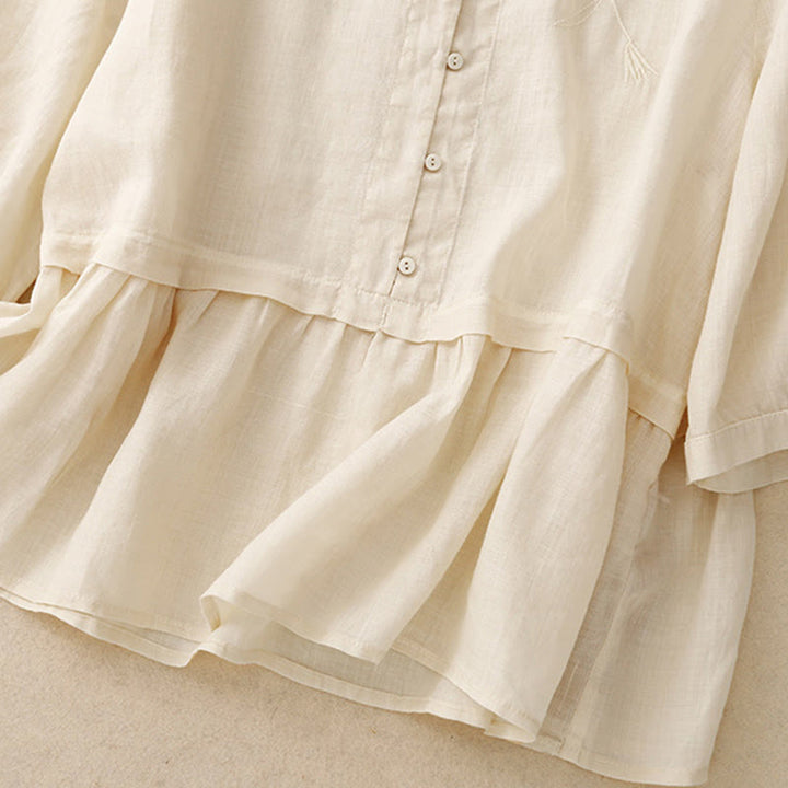 Camisa de algodón de manga tres cuartos para mujer con diseño de botones delanteros bordados con Buddha Stones  - image 20