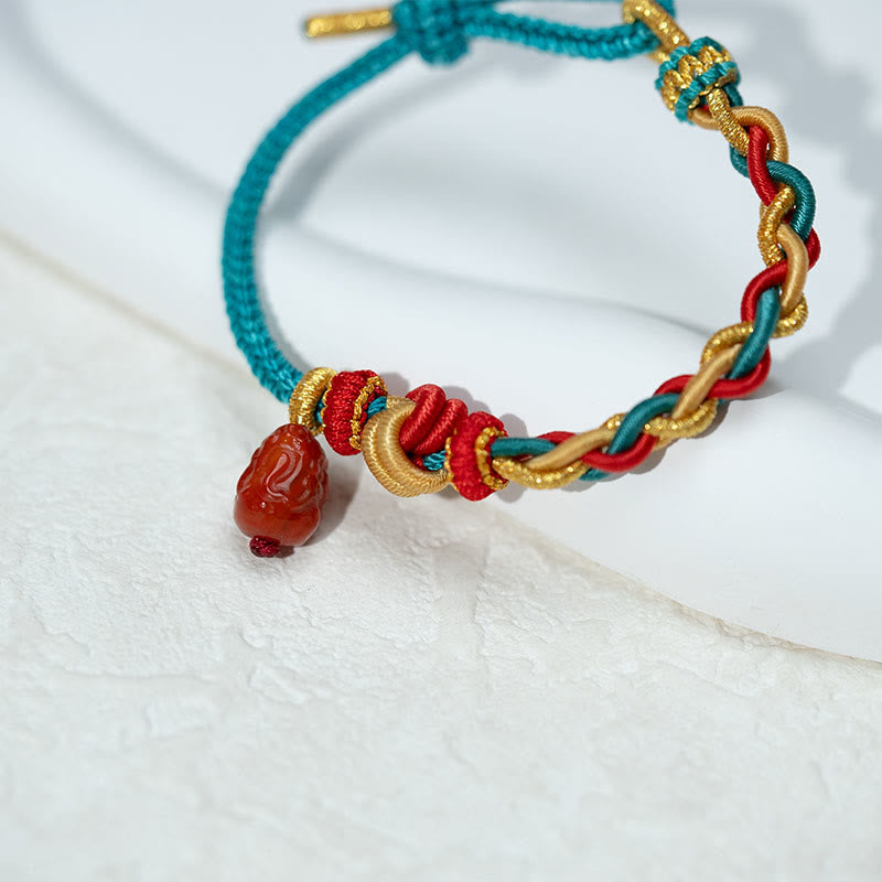 Pulsera trenzada de cuatro hilos con Buddha Stones, ágata roja natural, Pixiu Confidence - image 4