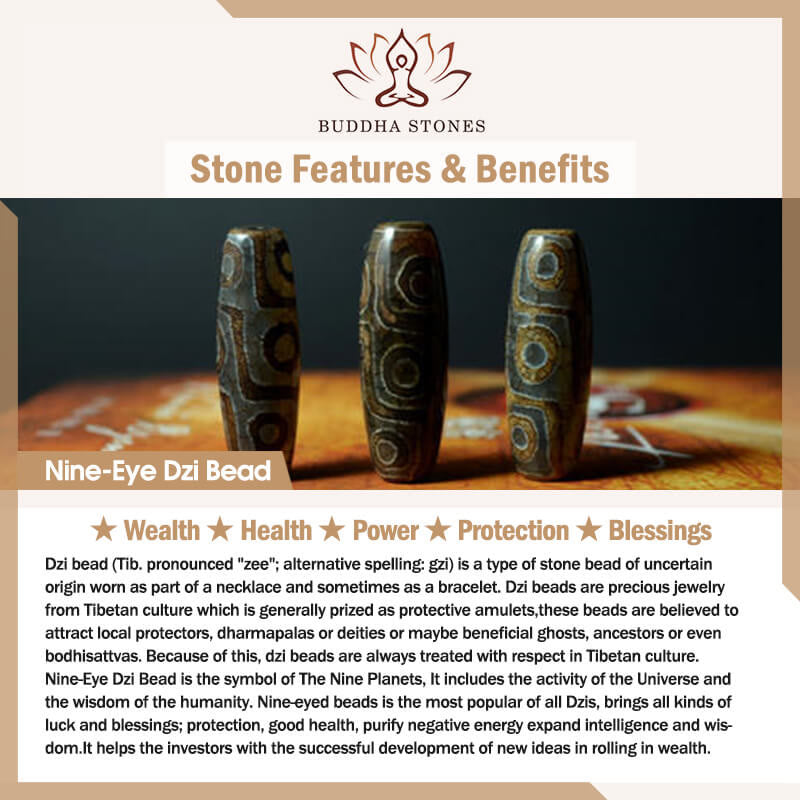 Pulsera de cuerda de energía con cuentas Dzi de nueve ojos de ágata roja natural de Buddha Stones - image 8