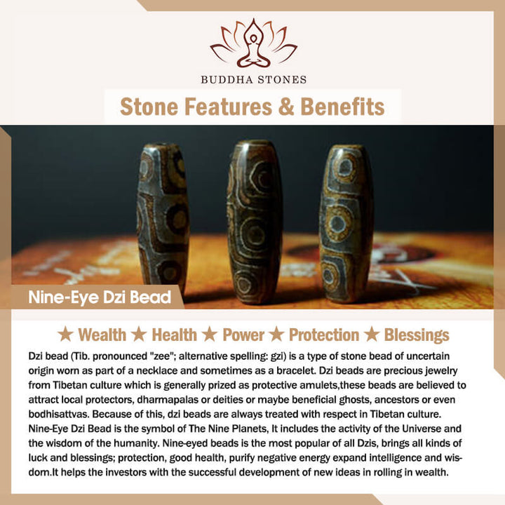Pulsera de cuerda de energía con cuentas Dzi de nueve ojos de ágata roja natural de Buddha Stones - image 8