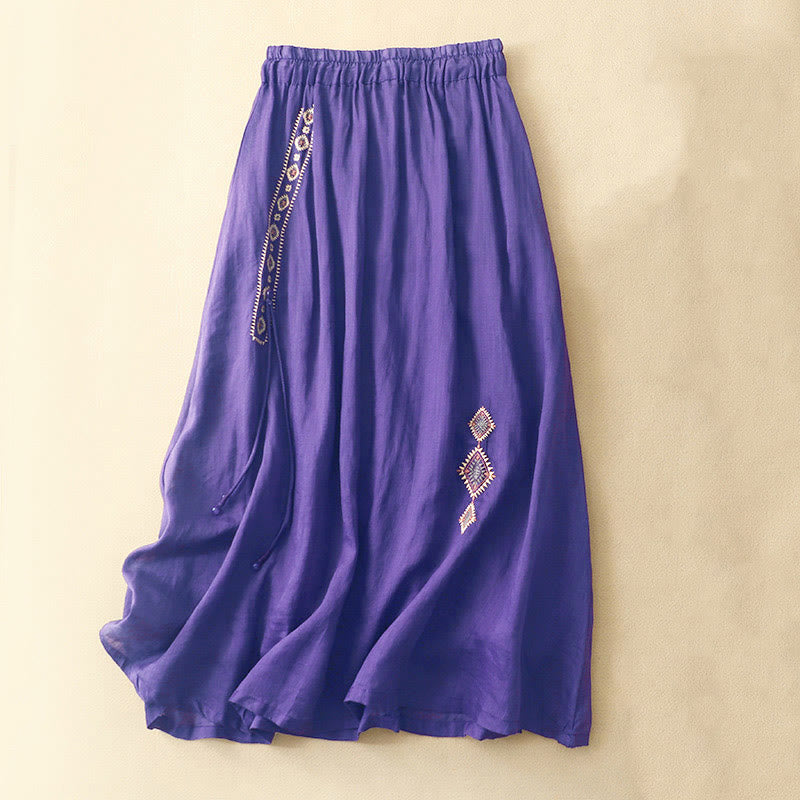 Falda de mujer de 7-8 pulgadas de largo con diseño étnico vintage de bordado de Buddha Stones. - Violeta oscuro - US8-10，UK/AU12-14，EU40-42 (2XL) - image 0