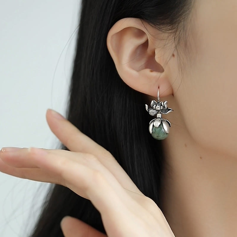 Pendientes de cobre con cuentas redondas de loto y Buddha Stones para la iluminación - image 4