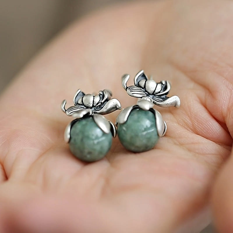 Pendientes de cobre con cuentas redondas de loto y Buddha Stones para la iluminación - image 3