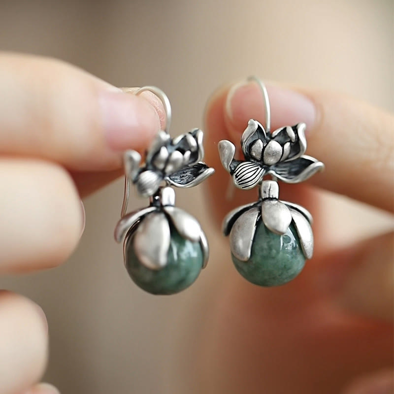 Pendientes de cobre con cuentas redondas de loto y Buddha Stones para la iluminación - Loto (postes de cobre) - image 1