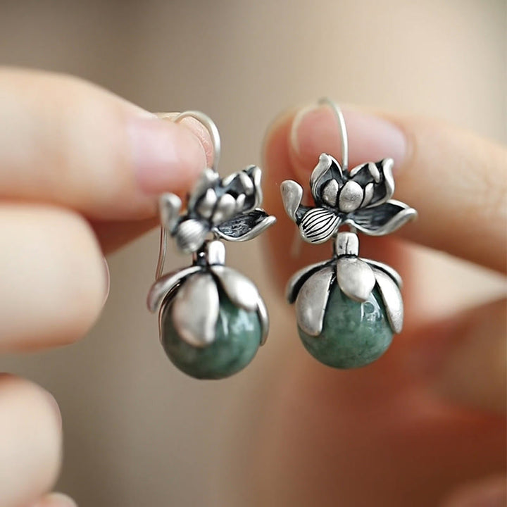 Pendientes de cobre con cuentas redondas de loto y Buddha Stones para la iluminación - Loto (postes de cobre) - image 1
