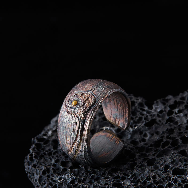 Anillo de equilibrio de loto de plata de ley 999 con Buddha Stones - 62,5-65 mm - image 0