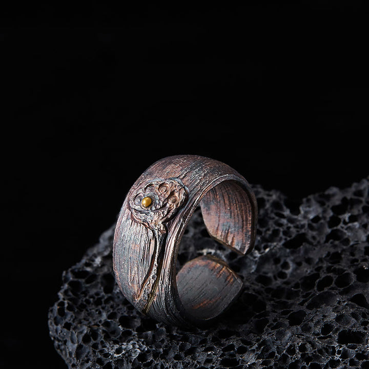 Anillo de equilibrio de loto de plata de ley 999 con Buddha Stones - 62,5-65 mm - image 0