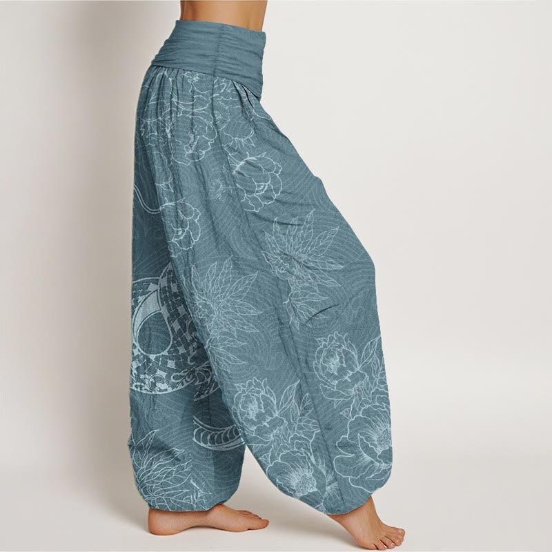 Pantalones harén de cintura elástica para mujer con diseño de serpiente y loto de algodón puro Buddha Stones - image 9