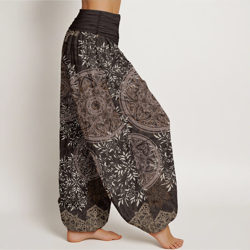Pantalones harén de algodón puro con estampado de mandalas y Buddha Stones para mujer, con cintura elástica