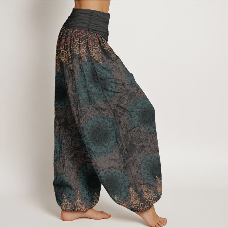 Pantalones Buddha Stones de algodón puro con estampado de mandalas triangulares para mujer, cintura elástica