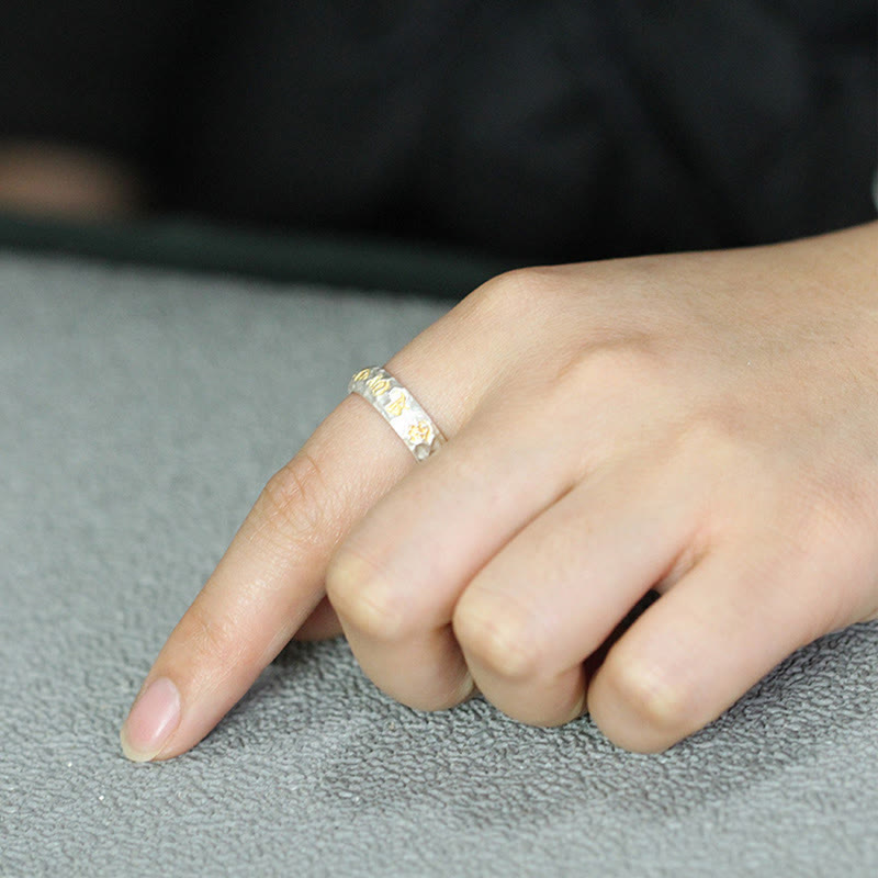 Anillo de la riqueza de plata bañada en cobre con diseño de martillo de Buddha Stones y Om Mani Padme Hum - image 22