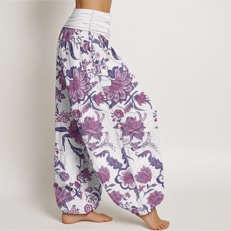 Pantalones harén de algodón puro con estampado de girasoles y cintura elástica para mujer de Buddha Stones