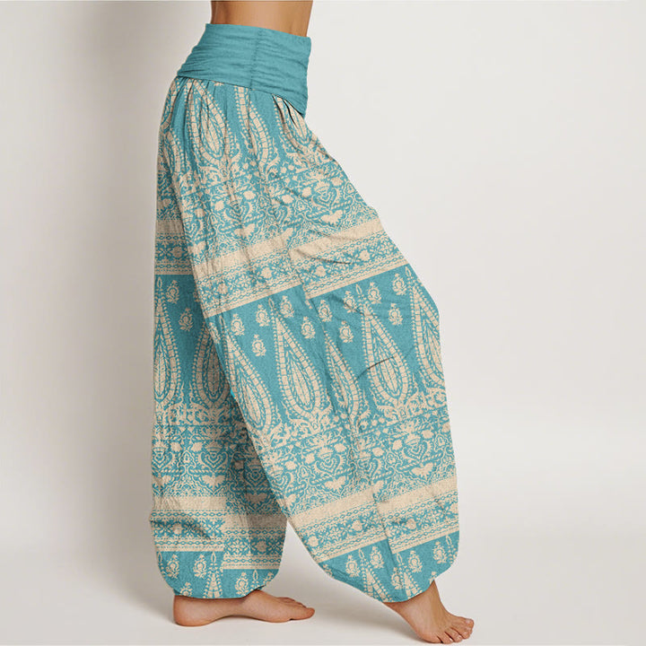 Pantalones harén de Buddha Stones puro con diseño de rayas y plumas para mujer, cintura elástica - image 2