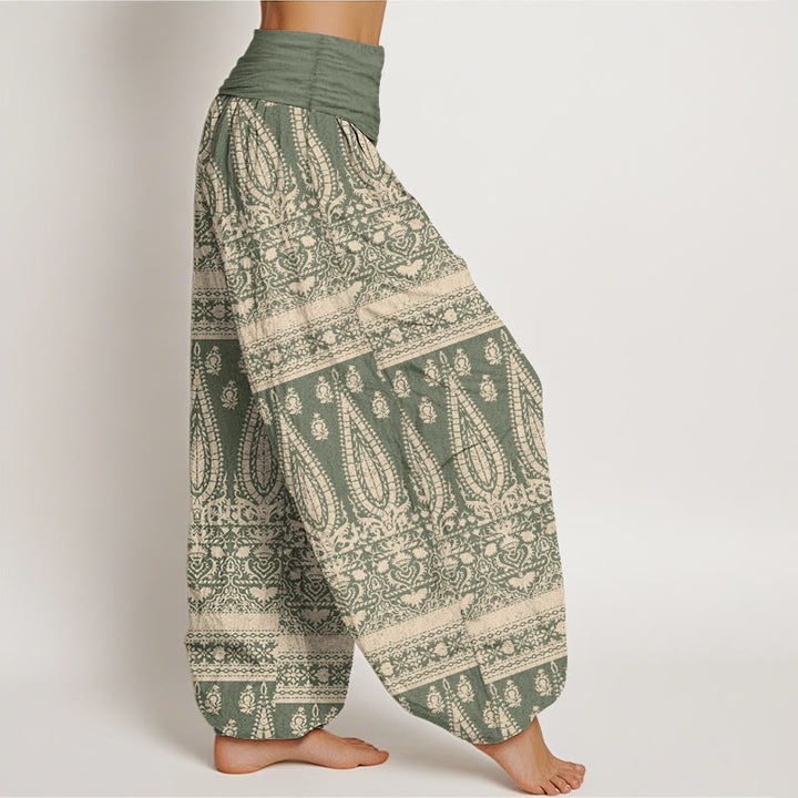 Pantalones harén de Buddha Stones puro con diseño de rayas y plumas para mujer, cintura elástica - image 10