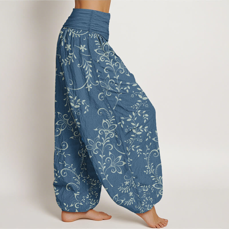 Pantalones Buddha Stones de algodón puro con diseño de flores y enredaderas para mujer, con cintura elástica - image 2