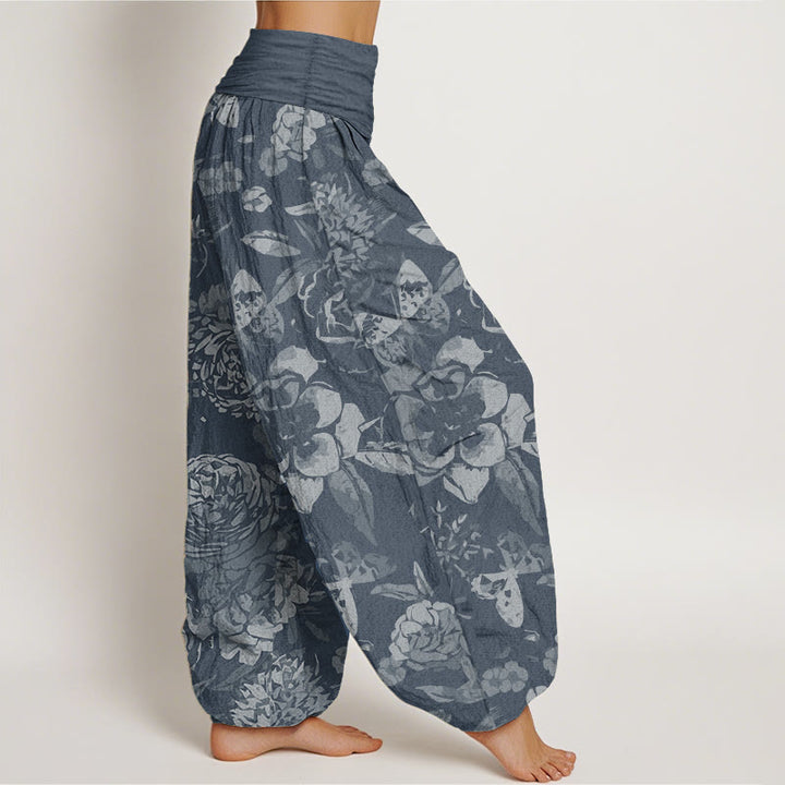Pantalones Buddha Stones de algodón puro con estampado de peonías y hojas para mujer, con cintura elástica - image 10