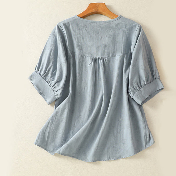 Conjunto de ropa de meditación Buddha Stones de 2 piezas: camisa de manga corta lisa para mujer, pantalones harem. - image 2