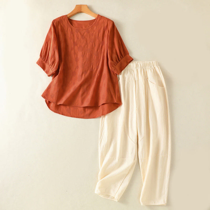 Conjunto de 2 piezas de camisa de manga corta y pantalones harén para mujer con Buddha Stones y ropa de meditación - Chocolate - US8-10，UK/AU12-14，EU40-42 (2XL) - image 16