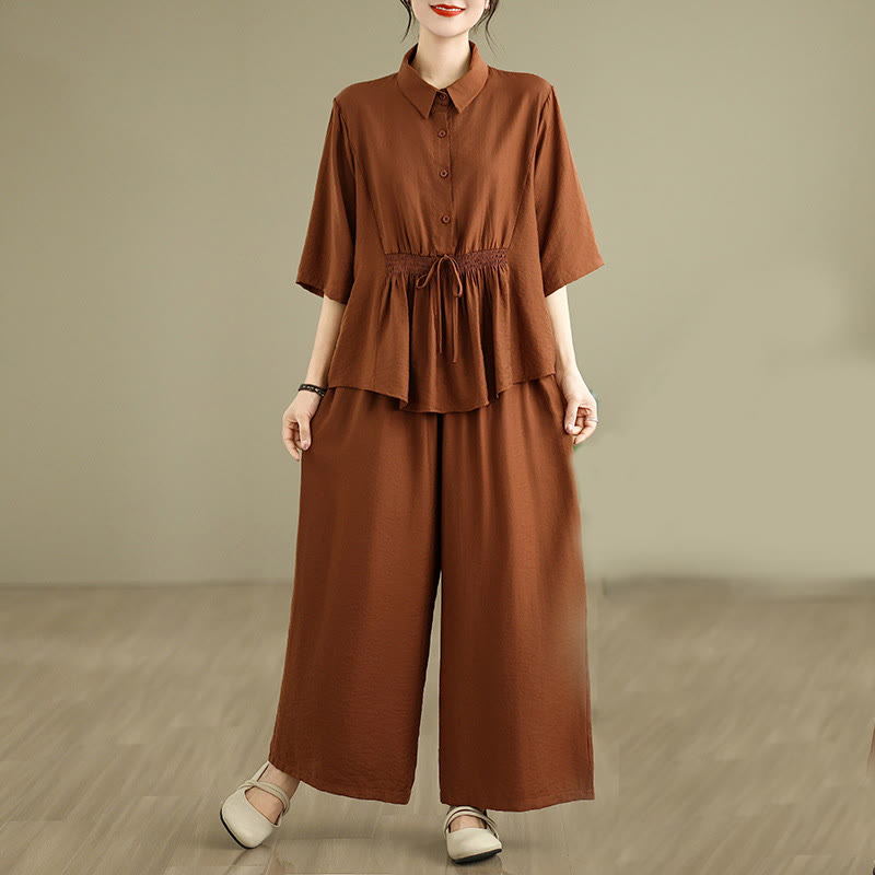 Conjunto de 2 piezas de ropa de meditación informal con cuello alto y pantalones holgados para mujer con Buddha Stones - Tierra de siena - US12, UK/AU16, EU44 (2XL) - image 1