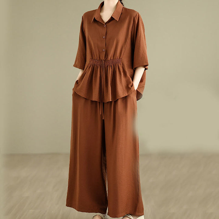 Conjunto de 2 piezas de ropa de meditación informal con cuello alto y pantalones holgados para mujer con Buddha Stones - image 1