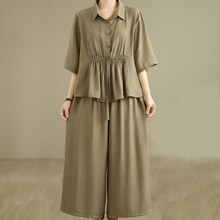 Conjunto de 2 piezas de ropa de meditación informal con cuello alto y pantalones holgados para mujer con Buddha Stones - Caqui oscuro - US12, UK/AU16, EU44 (2XL) - image 12