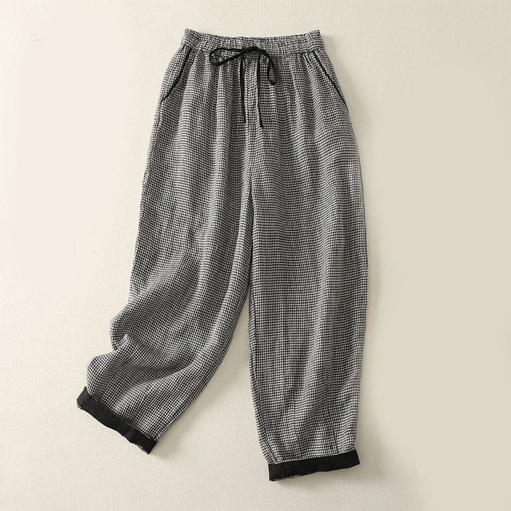 Pantalones harén de lino y algodón para mujer con estampado de Buddha Stones y bolsillos, con cordón ajustable - Negro - US8-10，UK/AU12-14，EU40-42 (2XL) - image 0