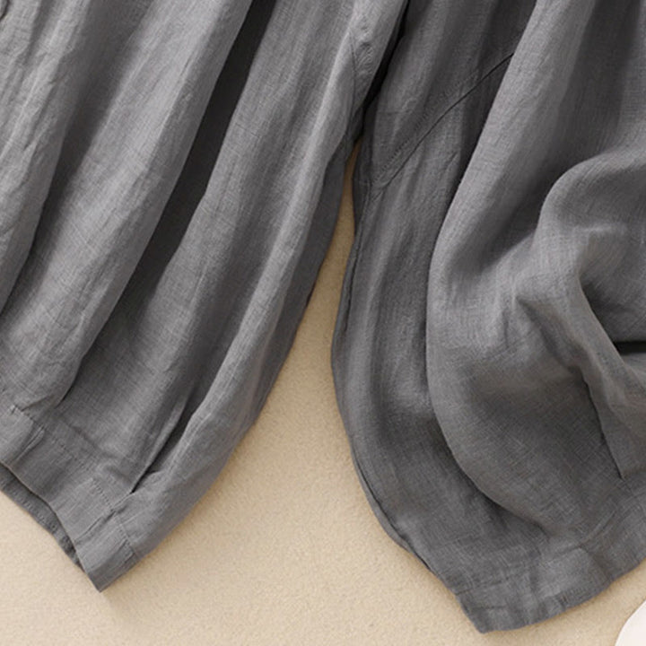 Pantalones harén de lino y algodón para mujer con estampado bordado de Buddha Stones y bolsillos - image 3