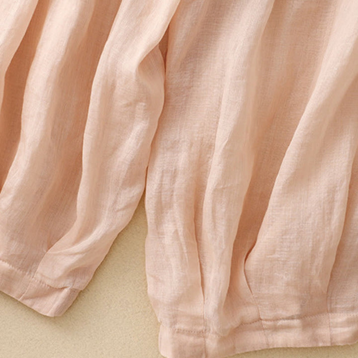 Pantalones harén de lino y algodón para mujer con estampado bordado de Buddha Stones y bolsillos - image 15