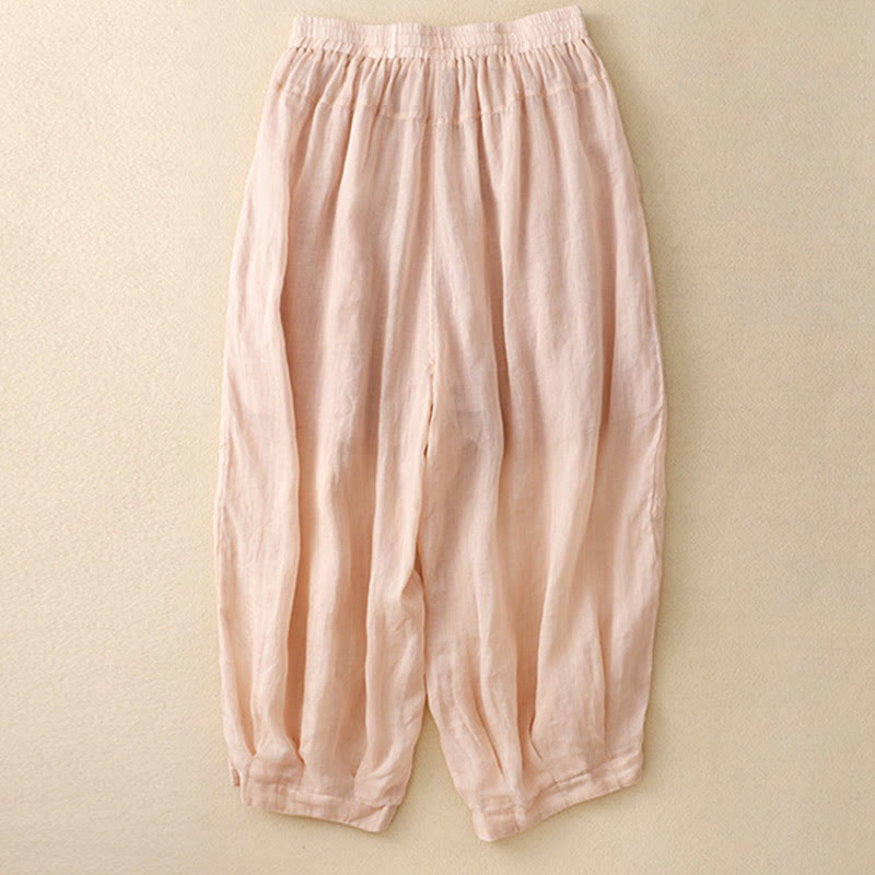 Pantalones harén de lino y algodón para mujer con estampado bordado de Buddha Stones y bolsillos - image 11