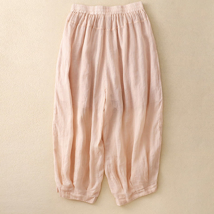 Pantalones harén de lino y algodón para mujer con estampado bordado de Buddha Stones y bolsillos - image 11