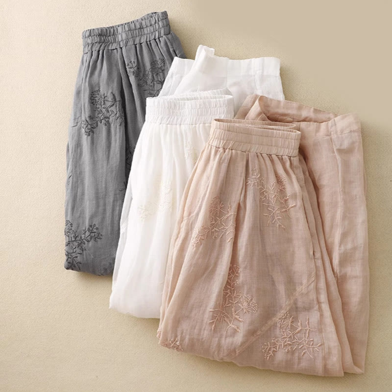 Pantalones harén de lino y algodón para mujer con estampado bordado de Buddha Stones y bolsillos - image 20