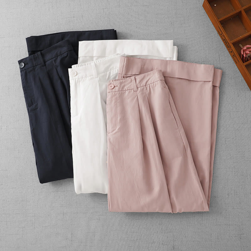 Pantalones casuales Buddha Stones de cintura alta, lisos, de poliéster, para mujer, de pierna ancha, largos 7-8, con bolsillos - image 20