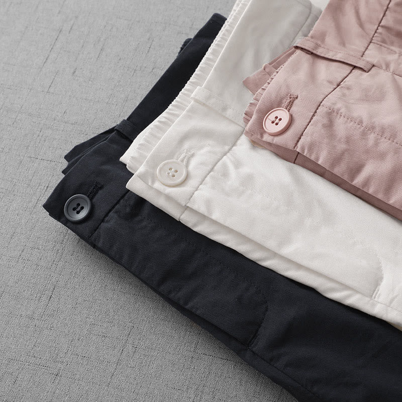 Pantalones casuales Buddha Stones de cintura alta, lisos, de poliéster, para mujer, de pierna ancha, largos 7-8, con bolsillos - image 21