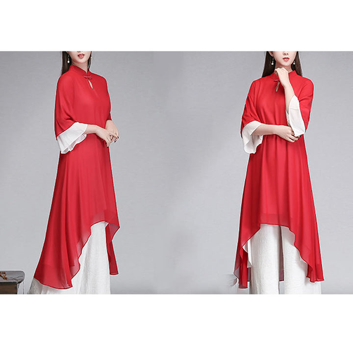 Vestido camisero irregular de gasa con mangas tres cuartos para mujer, pantalones de pierna ancha, ropa de meditación con Buddha Stones