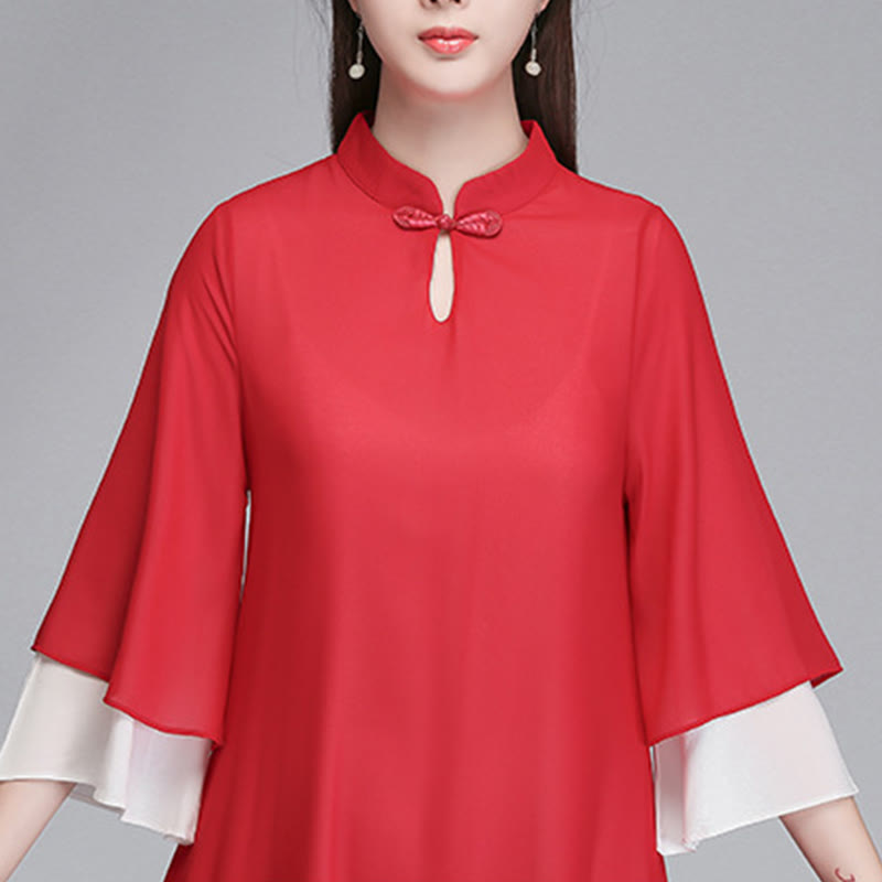 Vestido camisero irregular de gasa con mangas tres cuartos para mujer, pantalones de pierna ancha, ropa de meditación con Buddha Stones