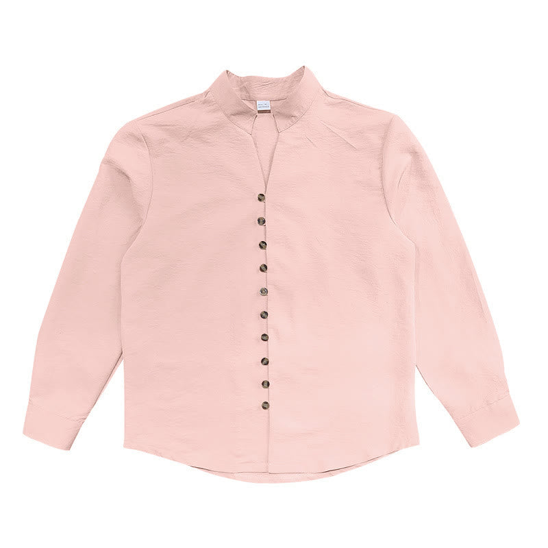 Camisa de manga larga para hombre con botones de color liso y Buddha Stones - image 14