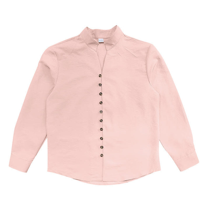 Camisa de manga larga para hombre con botones de color liso y Buddha Stones - image 14