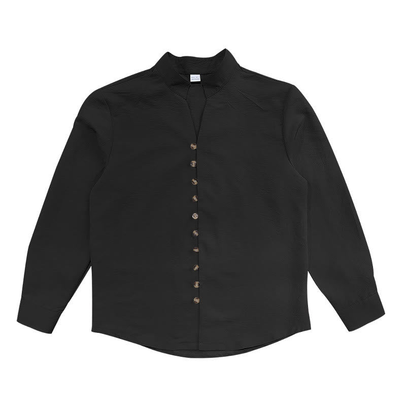 Camisa de manga larga para hombre con botones de color liso y Buddha Stones - image 17