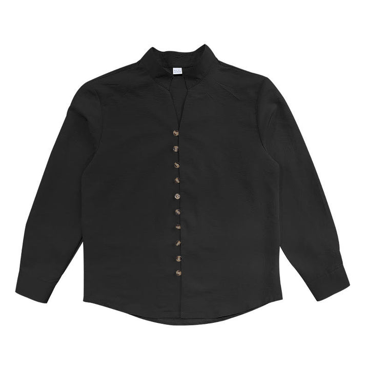 Camisa de manga larga para hombre con botones de color liso y Buddha Stones - image 17