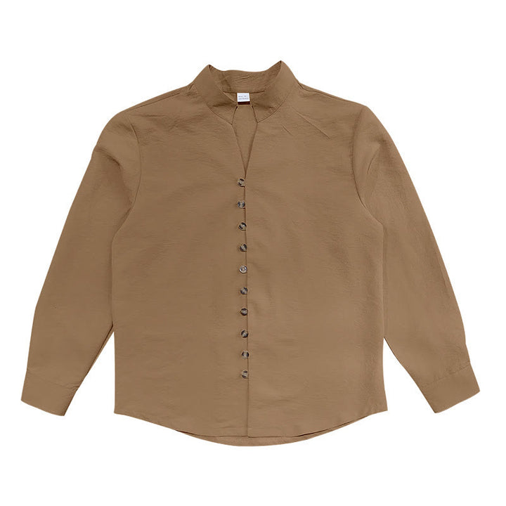 Camisa de manga larga para hombre con botones de color liso y Buddha Stones - image 23