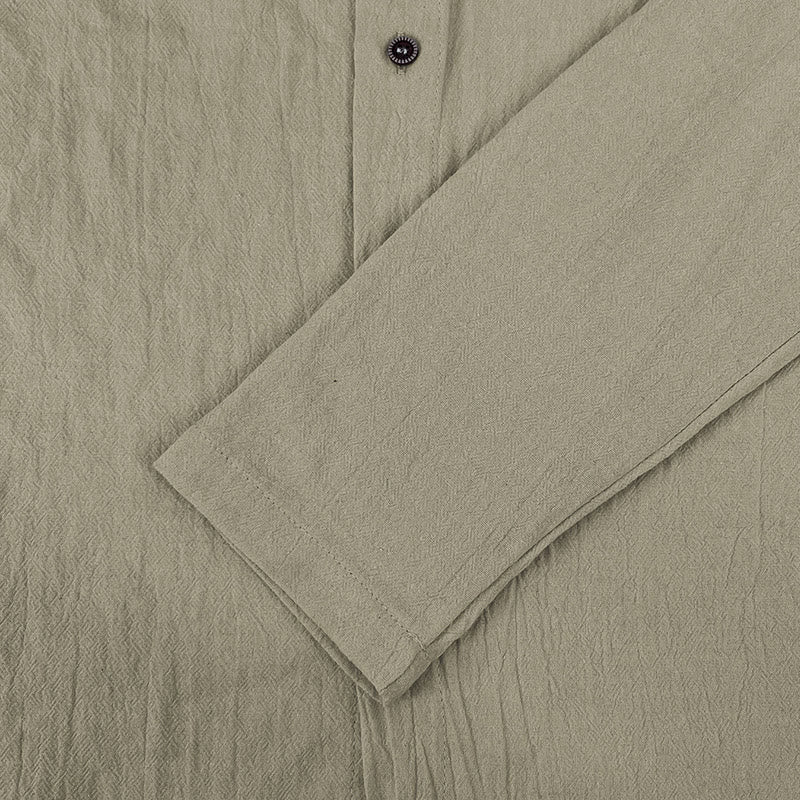Camisa de algodón para hombre con capucha, manga larga, botones y cordón, color liso, con Buddha Stones - image 17