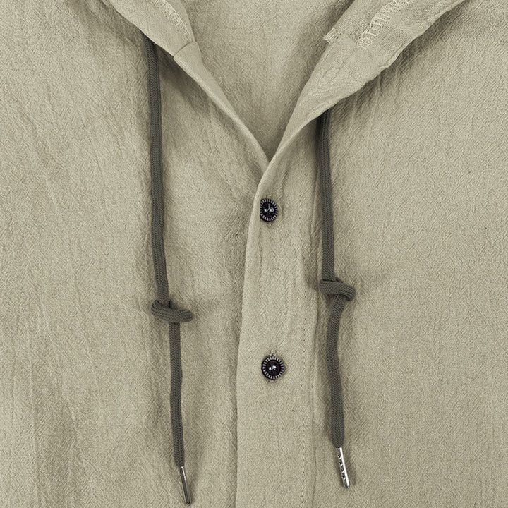 Camisa de algodón para hombre con capucha, manga larga, botones y cordón, color liso, con Buddha Stones - image 16