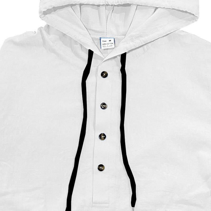 Camisa de algodón de manga larga con capucha y botones para hombre, color liso, con Buddha Stones, para otoño - image 6