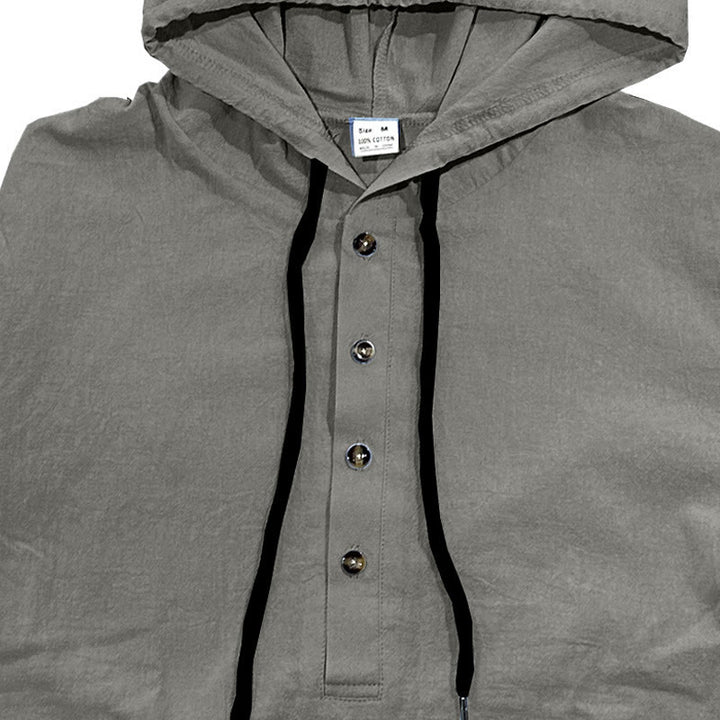 Camisa de algodón de manga larga con capucha y botones para hombre, color liso, con Buddha Stones, para otoño - image 11