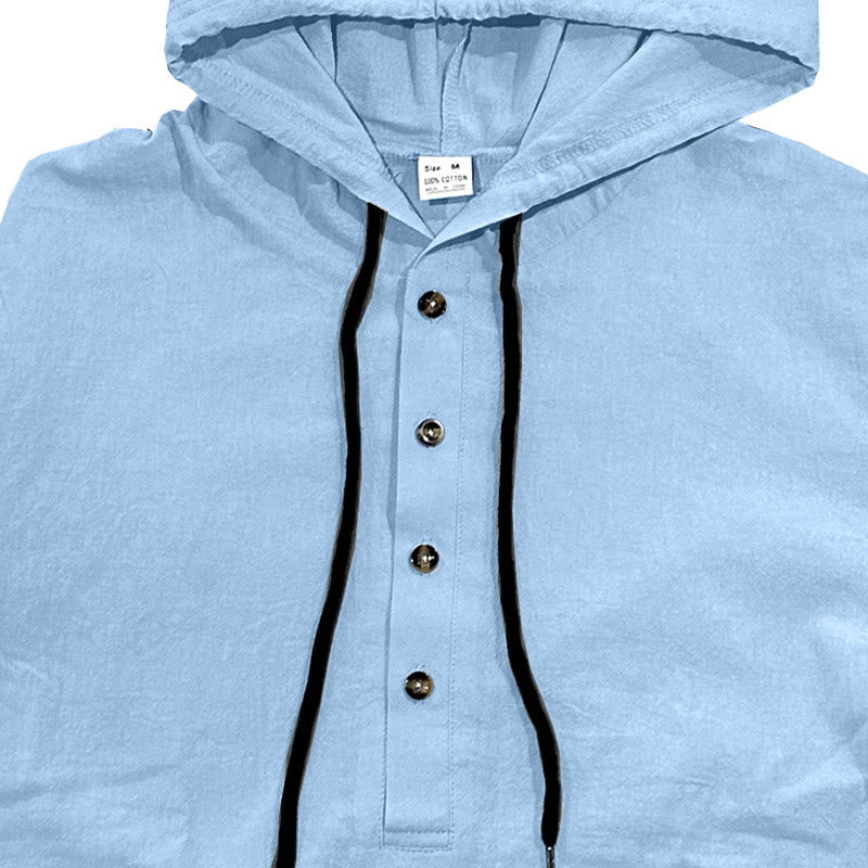 Camisa de algodón de manga larga con capucha y botones para hombre, color liso, con Buddha Stones, para otoño - image 2