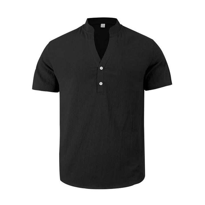 Camisa de lino para hombre de manga corta con botones y estampado de Buddha Stones de verano - image 1