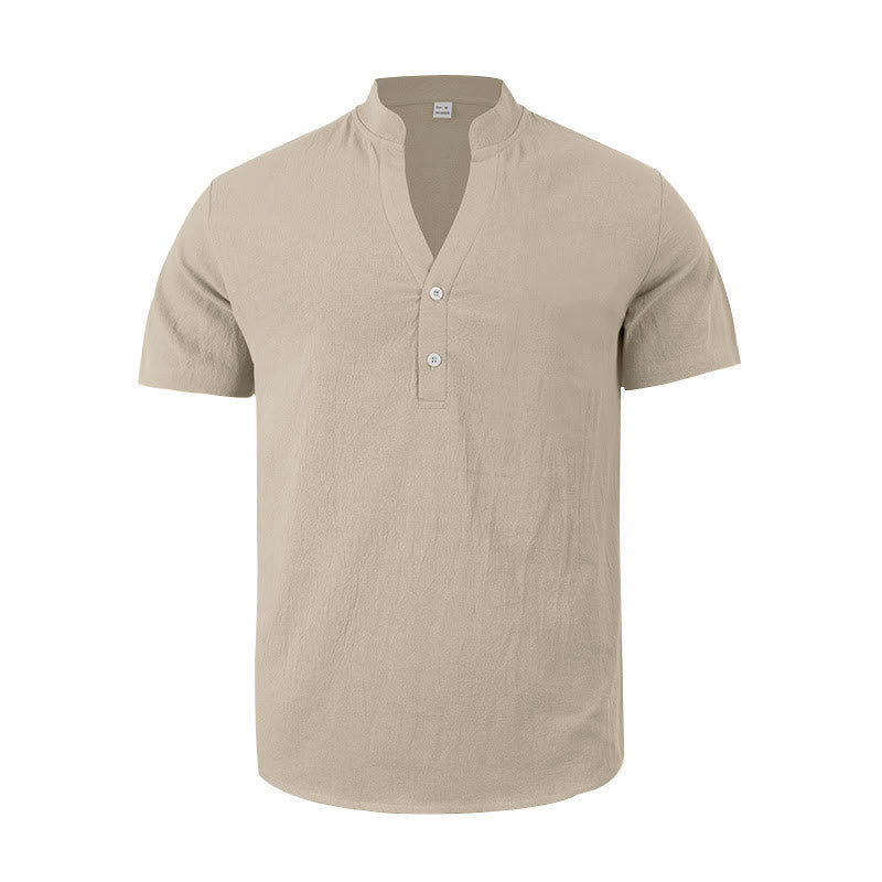 Camisa de lino para hombre de manga corta con botones y estampado de Buddha Stones de verano - image 13