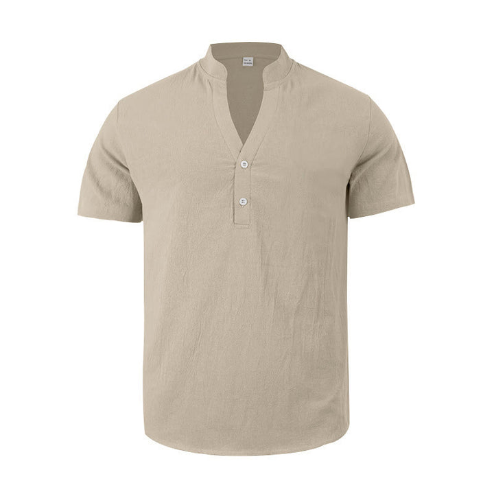 Camisa de lino para hombre de manga corta con botones y estampado de Buddha Stones de verano - image 13