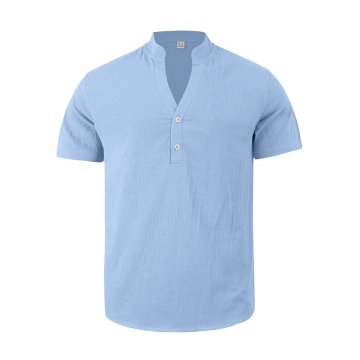 Camisa de lino para hombre de manga corta con botones y estampado de Buddha Stones de verano - image 20