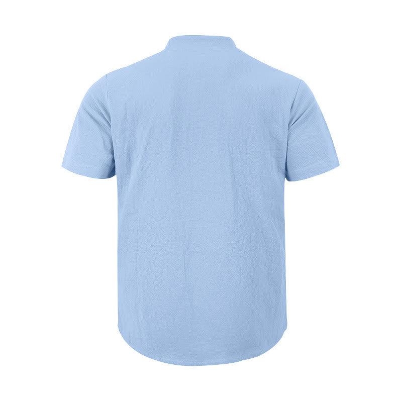 Camisa de lino para hombre de manga corta con botones y estampado de Buddha Stones de verano - image 20
